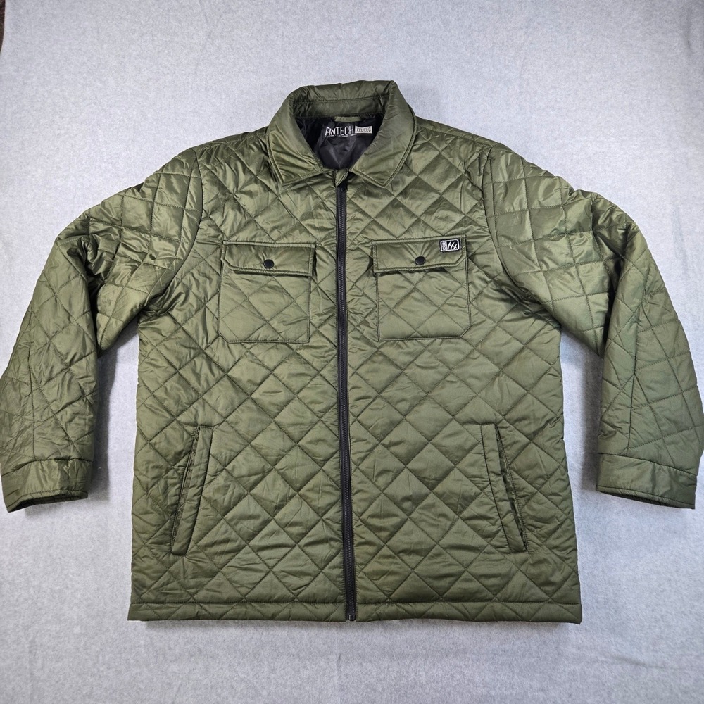 Fintech Mens XXL Quilted Full Zip Jacket Olive Green Diamond Quilt Puffer Coat